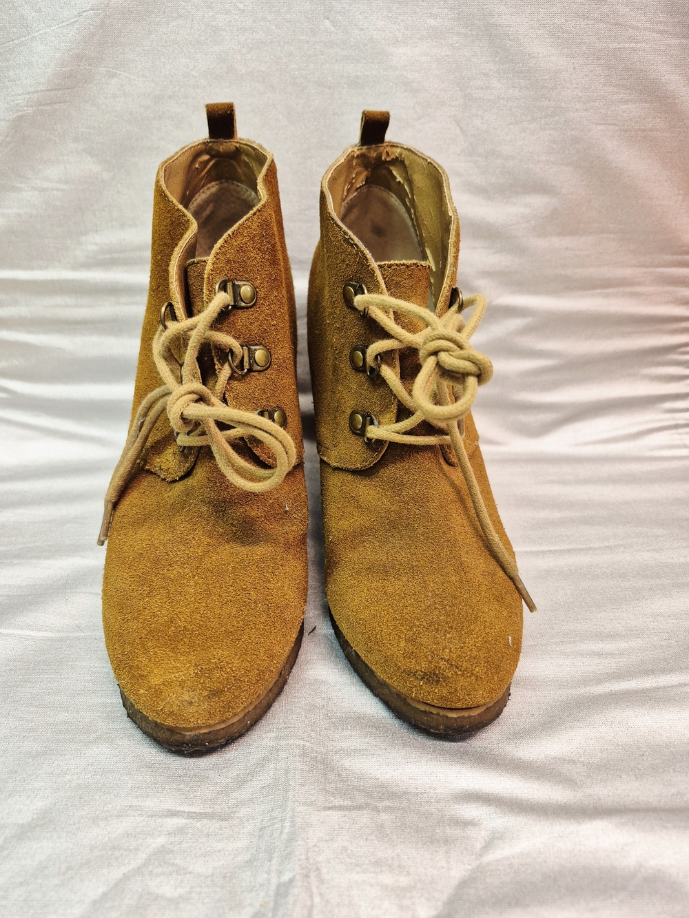 Steve Madden TANGOO Brown Suede Lace-Up Wedge Ankle Heeled Boots 7M